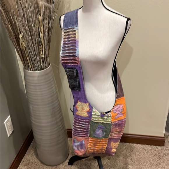 Hobo Bohemian Cat Tie Dye Patchwork Crossbody Bag - Picture 2 of 13